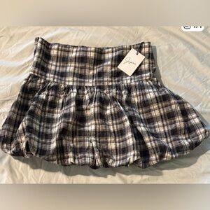 Japna women’s mini plaid bubble skirt- black and khaki medium